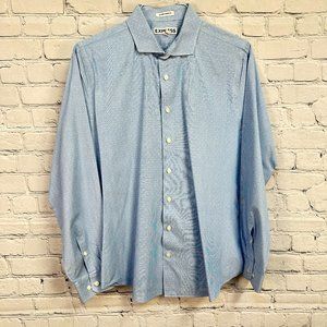 Express Extra Slim Fit 100% Cotton Dress Shirt, Size 16/16.5, Light‎ Blue/White